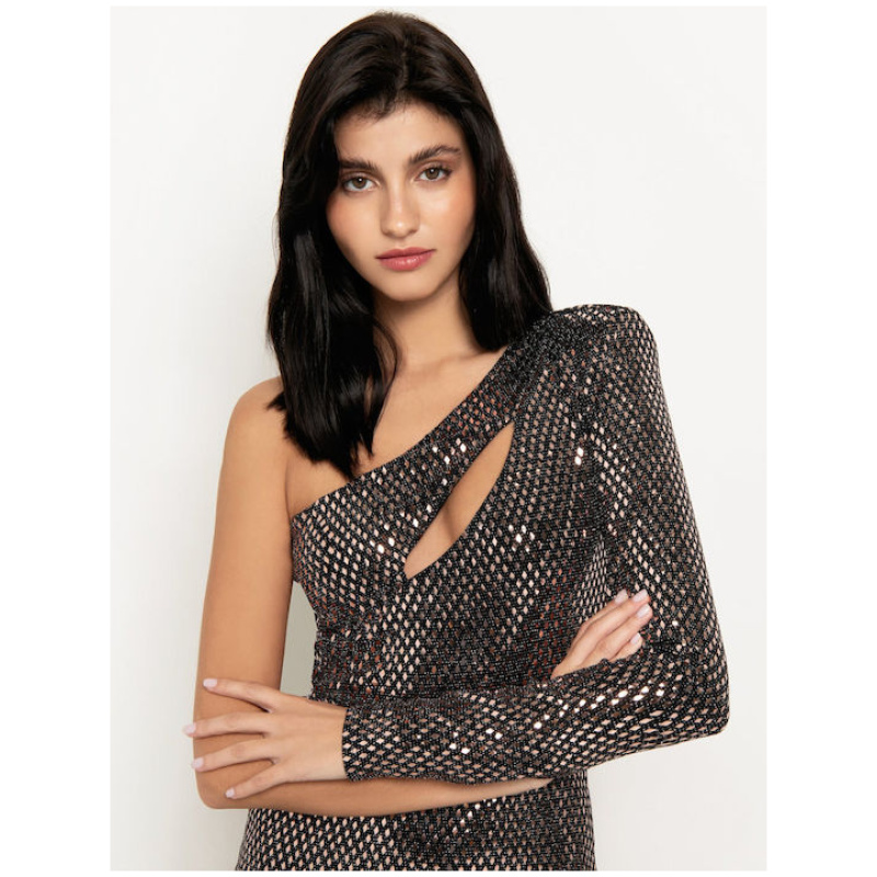 TOI&MOI X-MAS: One shoulder φόρεμα με ρόμβους